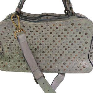 Costanza Rota Vintage Studded Gray Italian Leather Tote Constable Crossbody Bag